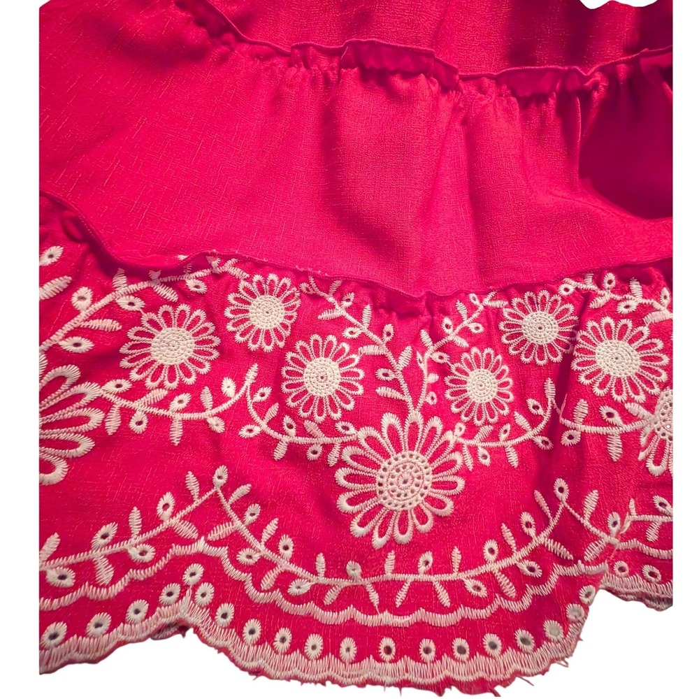 Copper Key Pink Linen & GB Girls Red Embroidered Tiered Dress Bundle of 2 Small - Picture 15 of 15